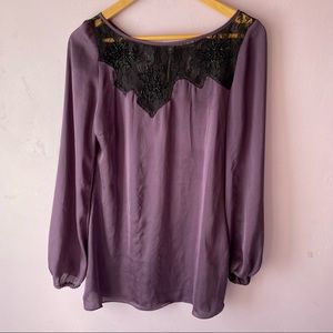 Silk Longsleeve Slip Dress with Black lace and beading